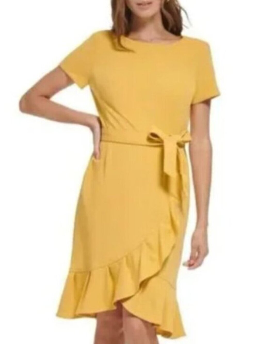 NWT Calvin Klein Yellow Fit and Flare Ruffled Dress